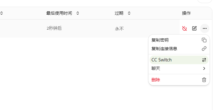 API 密钥更多菜单中的 CC Switch